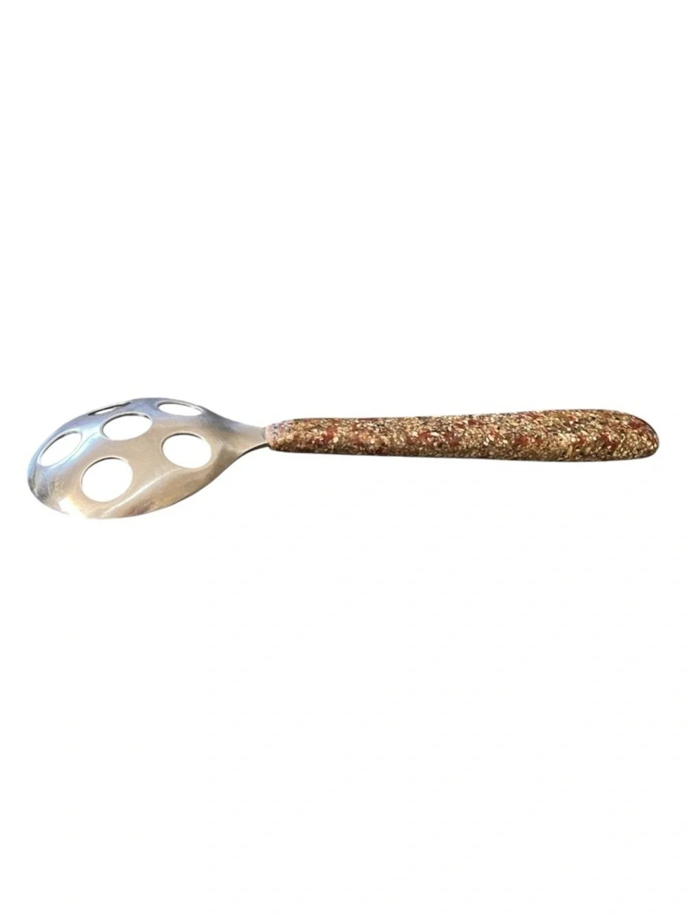 Unique vintage style kitchen tool, slotted spoon, resin? Handle